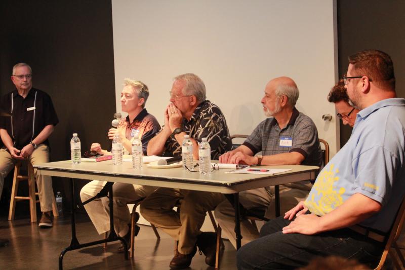 Gary Coangelo, advisor to Cape High’s Gay/Straight Alliance, listens during a June 19 forum on bullying LGBTQ teens at Cape High. Pictured are (l-r) Steve Elkins, executive director CAMP Rehoboth; Karla Fleshman, LGBTQ Program, Big Brothers Big Sisters of Delaware; Gary Colangelo, Big Brothers Big Sisters of Delaware and Cape High Gay Straight Alliance adviser; Richard Morse, legal director ACLU Delaware; Linda Gregory, president PFLAG; and Mark Purpura, equality Delaware. MELISSA STEELE PHOTO